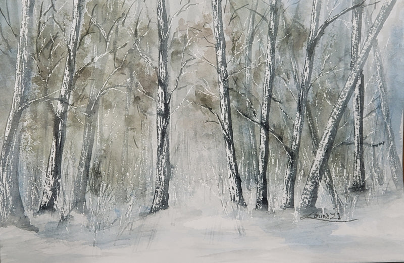 Winter Woods, watercolour by Lorina Stephens