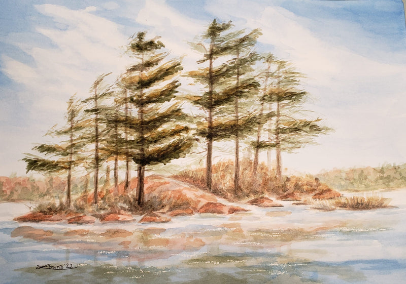Burnt Island, watercolour by Lorina Stephens