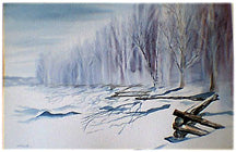 Frost on the Bruce, watercolour by Lorina Stephens