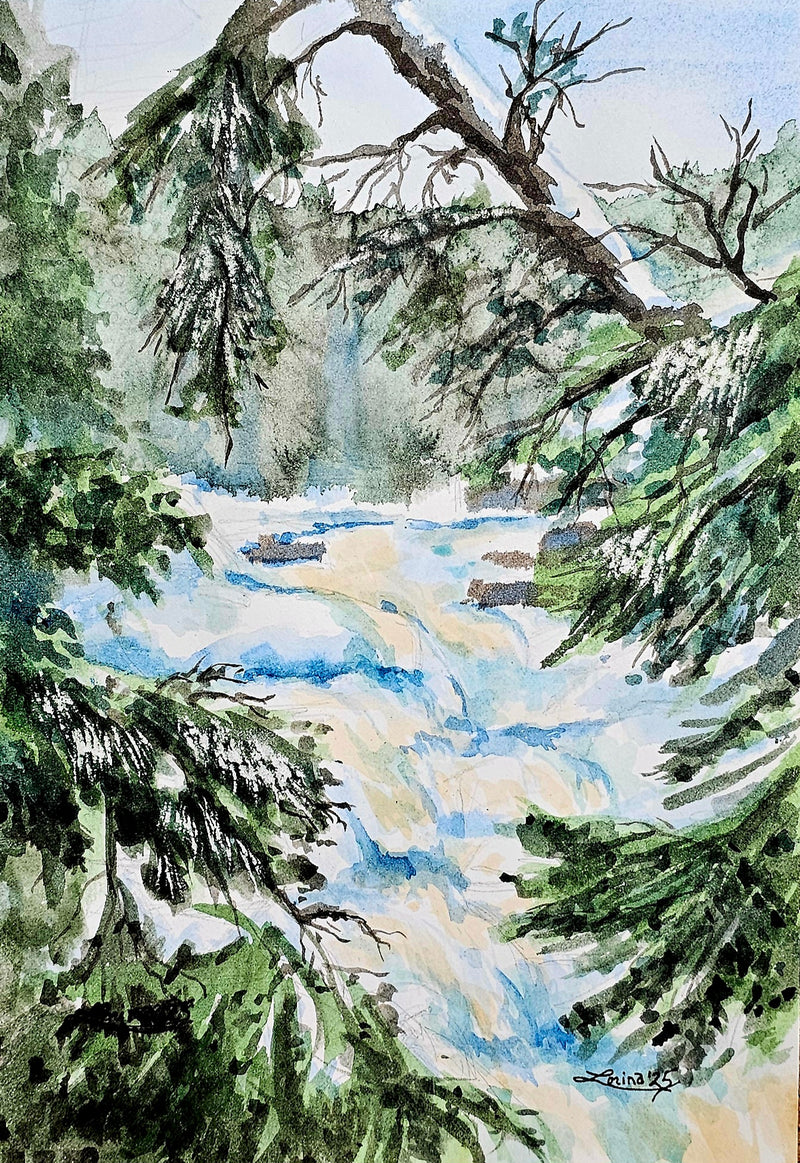 Ragged Falls, watercolour by Lorina Stephens