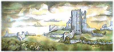 Corfe Castle, watercolour by Lorina Stephens