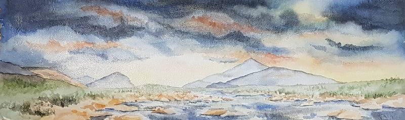 Sunset Isle of Skye, watercolour by Lorina Stephens