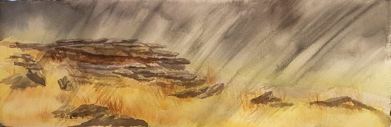 Rain on Dartmoor, watercolour by Lorina Stephens