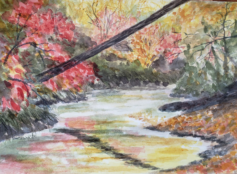 Autumn on Meux Creek, watercolour by Lorina Stephens