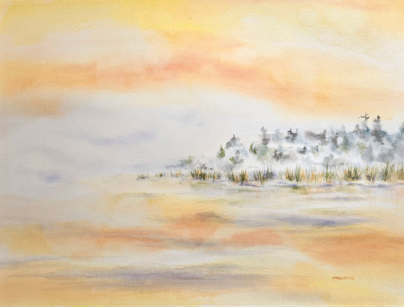 Dawn at Orangeville Reservoir, watercolour by Lorina Stephens (panel 2)