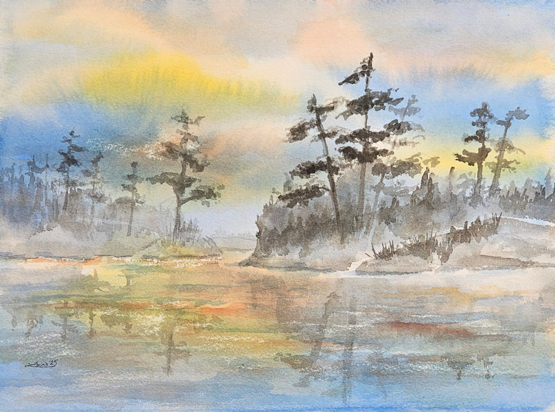 Lake of the Woods Sunset, watercolour by Lorina Stephens