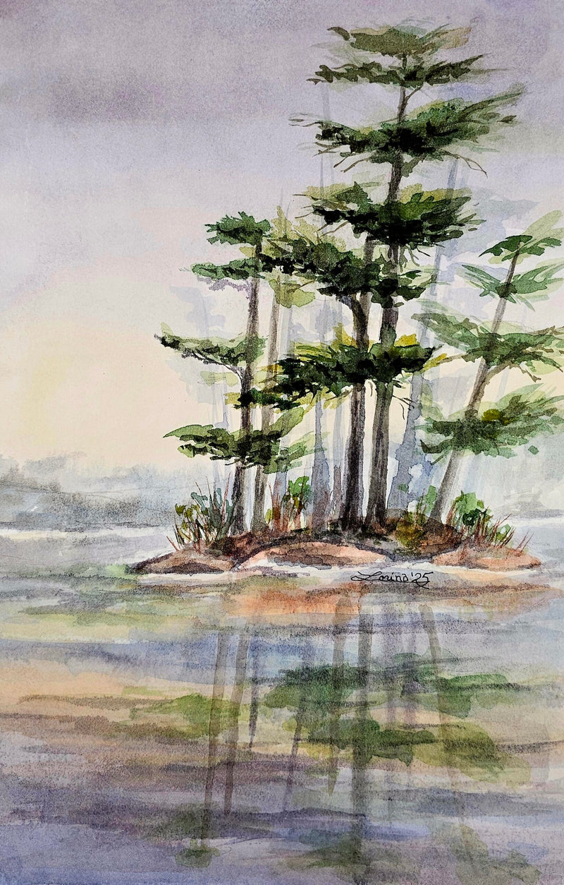 Birch Lake, watercolour by Lorina Stephens