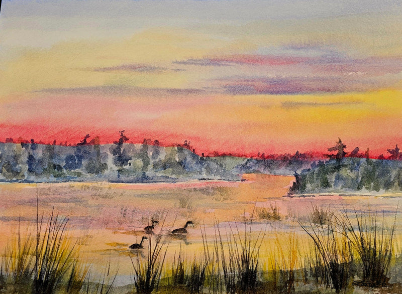 Sheguiandah Sunset, watercolour by Lorina Stephens