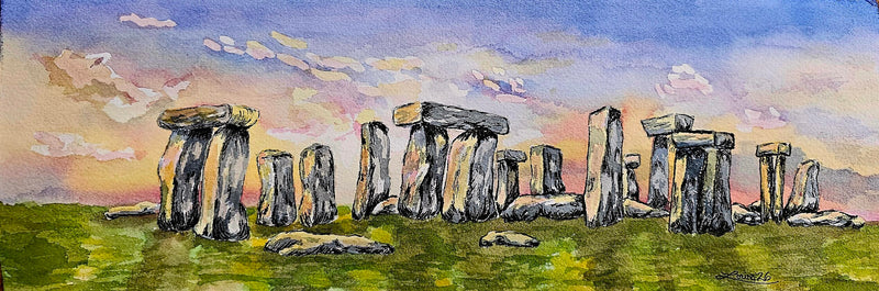 Stonehenge, watercolour and ink by Lorina Stephens
