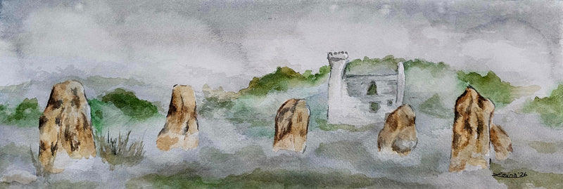 The Hurlers, watercolour by Lorina Stephens